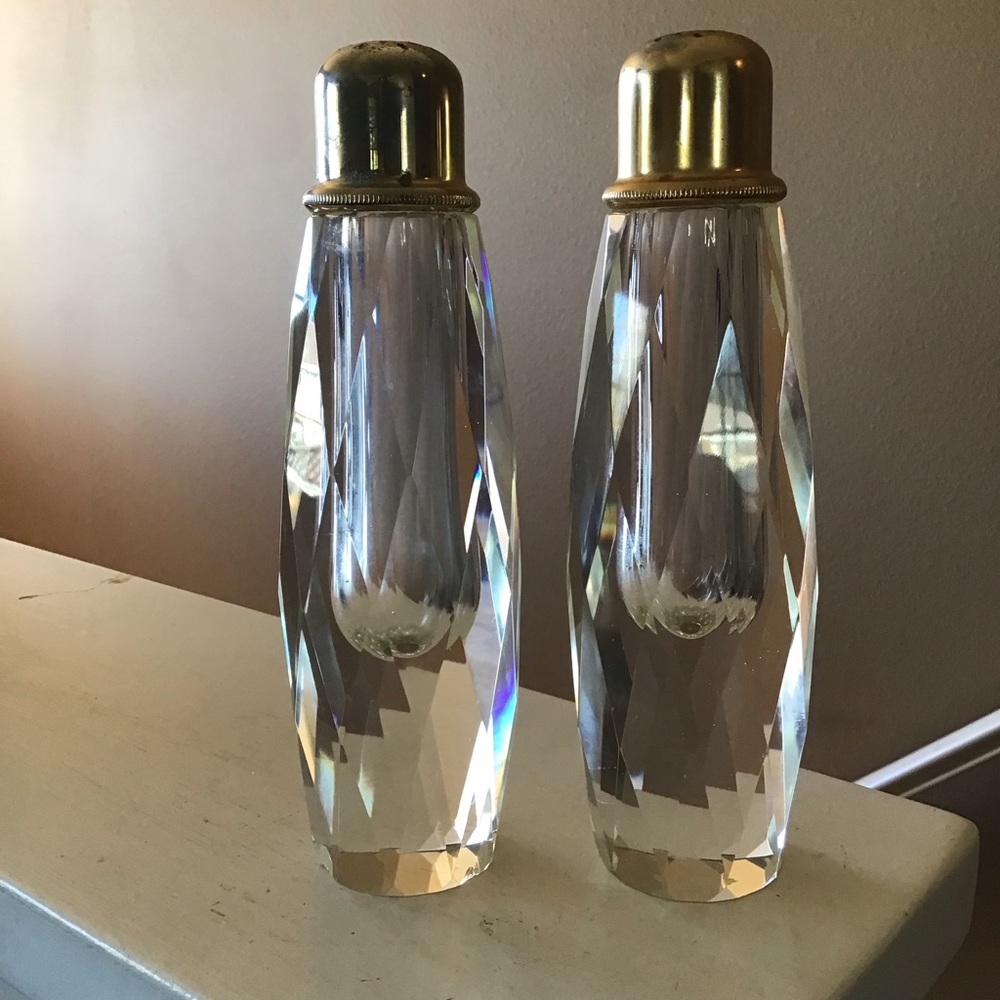 Vintage Art Deco MCM Heavy Faceted Glass Extra Tall Salt & Pepper Shakers